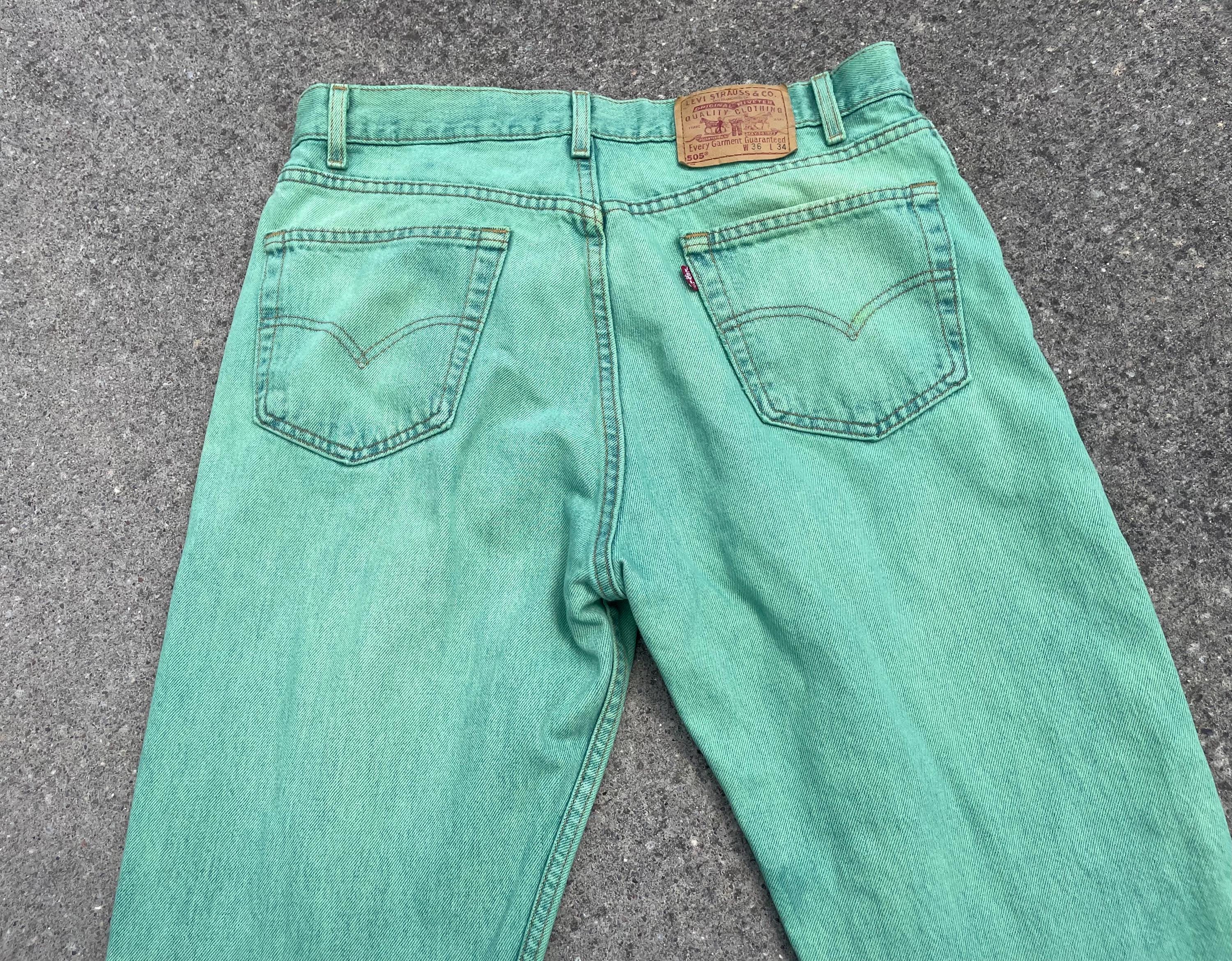 Vintage Green Levis 505 Regular Fit Straight Leg Jeans Sz 36 X 34