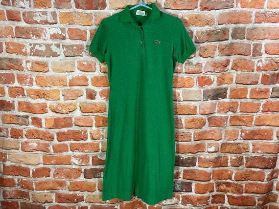 vtg David Crystal Lacoste green terry cloth dress - sz 8 - alligator 60s 70s mod boho cute