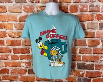 Camisa vintage corta/corta Garfield Gimmie Coffee - talla M - Odie de los años 80 y 90