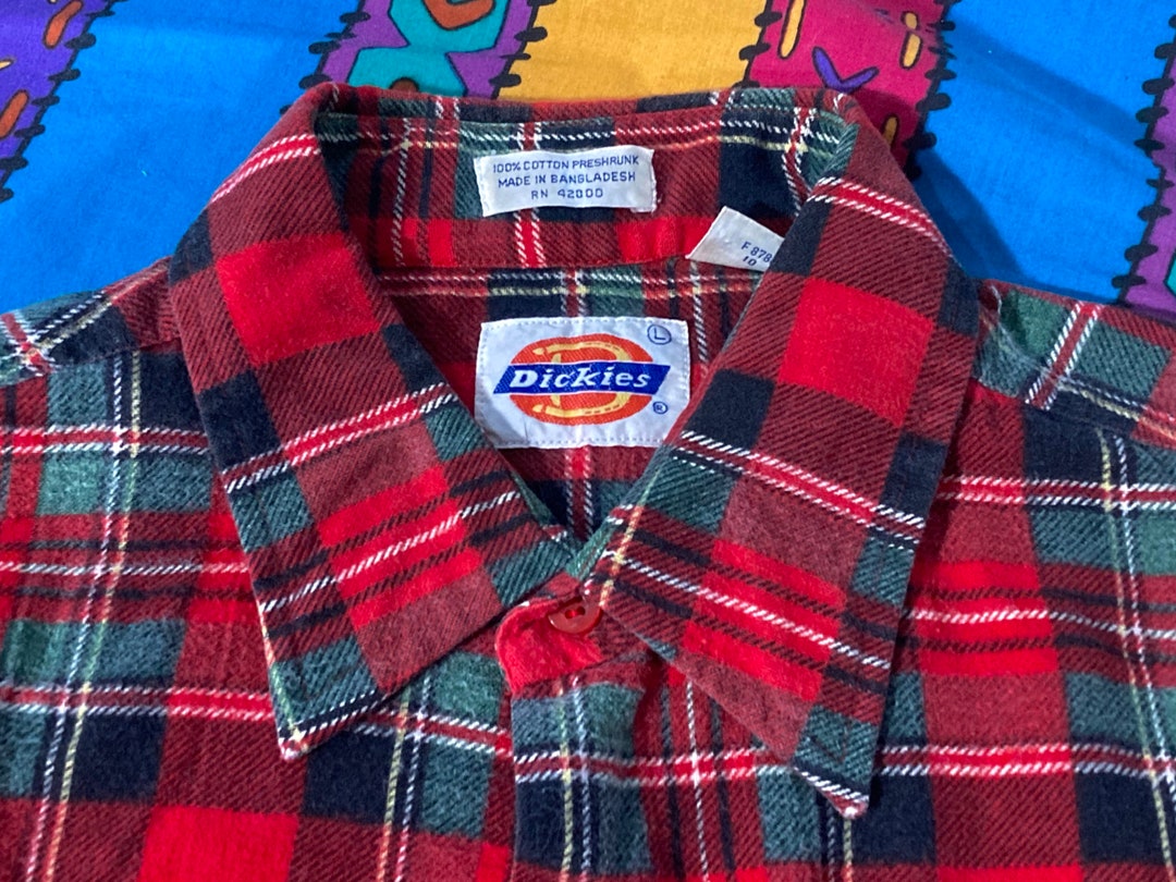 Vintage 80s Dickies Plaid Flannel Shirt Sz L Lumberjack - Etsy