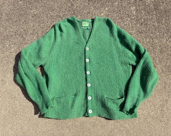 vintage 60s green Mohair Wool Richman Bros cardigan sweater - sz M - hand dyed -