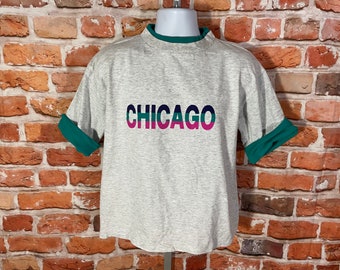 vintage 90s Chicago layered cropped/short fit shirt - sz XL - single stitched grunge tee