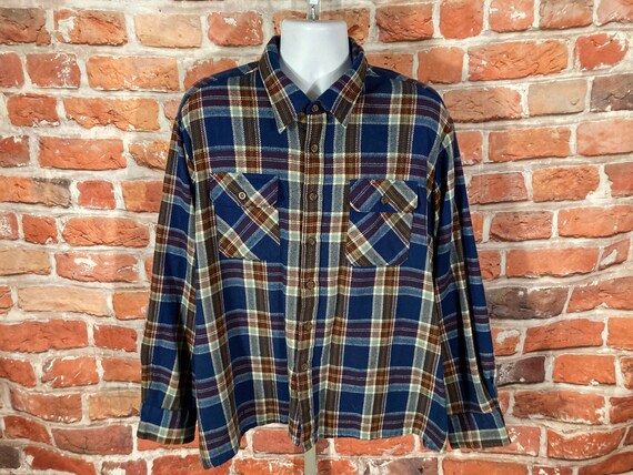 vintage 80s Rugged Acrylic Plaid Flannel shirt - … - image 1