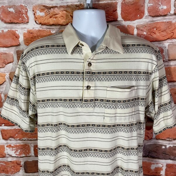 vintage funky stripe Palmland polo shirt - sz XL - 80s 90s emo indie grunge dad