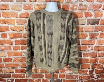 vintage Alan Stuart grandpa sweater - sz L - 90s chunky coogi earth tones