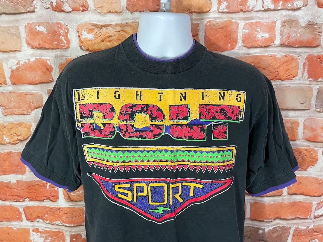 Vintage 80s 90s Lightning Bolt Sport Funky Layered Shirt - Fits M