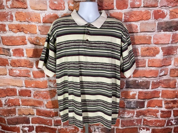Vintage 90s Funky Striped Polo Shirt Sz 