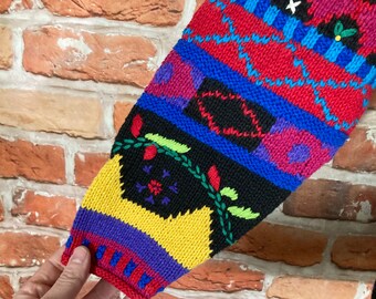 Vintage 80s 90s All Over Textured Funky Knit Textured Flowers