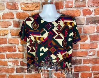 Vintage 90s Funky Southwestern Crop Top W Tassels Sz L Etsy