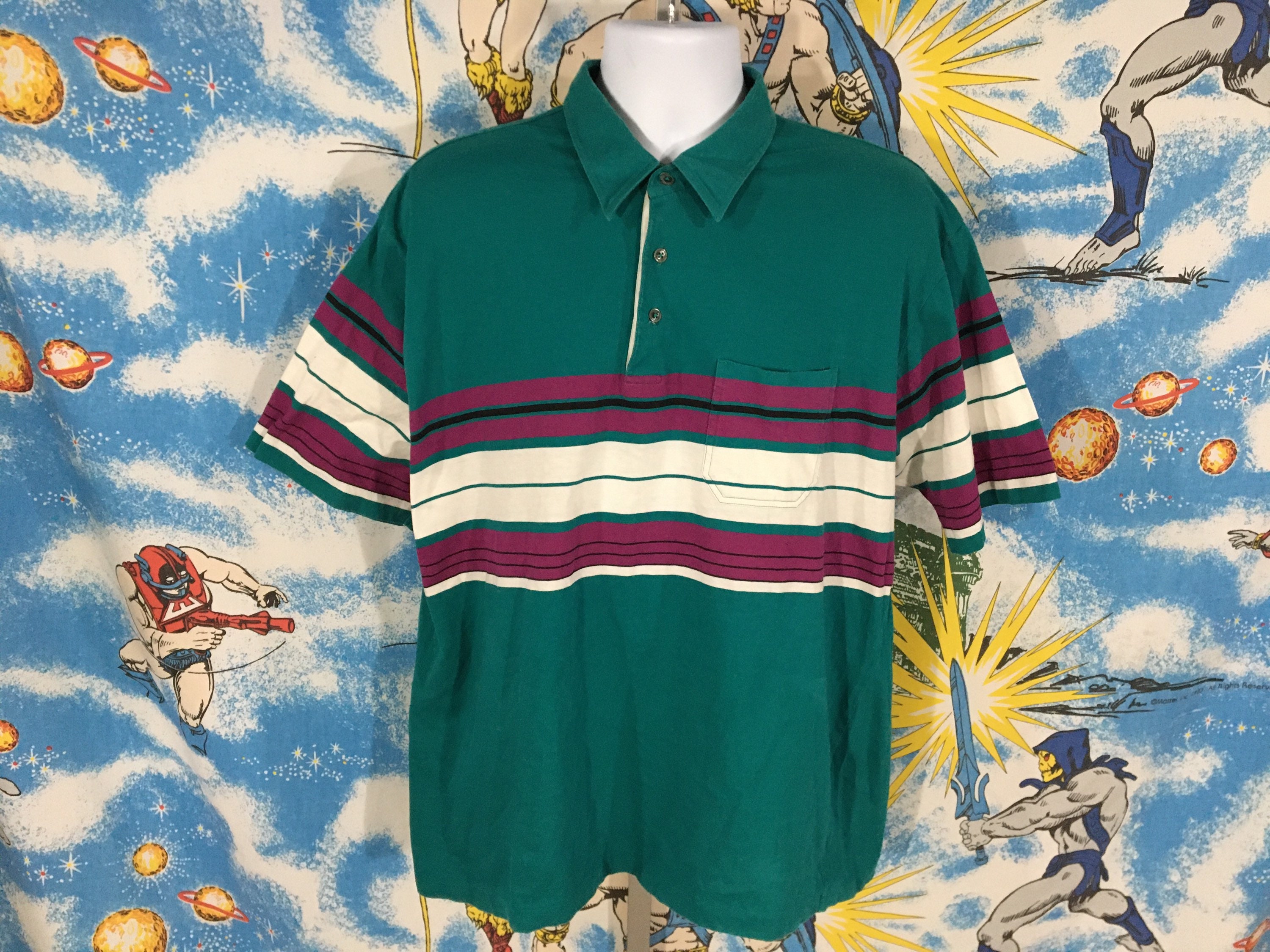 Vintage 80s 90s Par Four striped colorblock polo shirt sz XL | Etsy