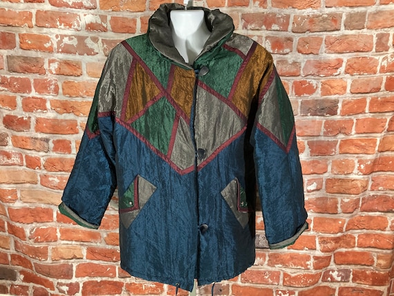 vintage 80s 90s reflective geometric winter jacke… - image 1