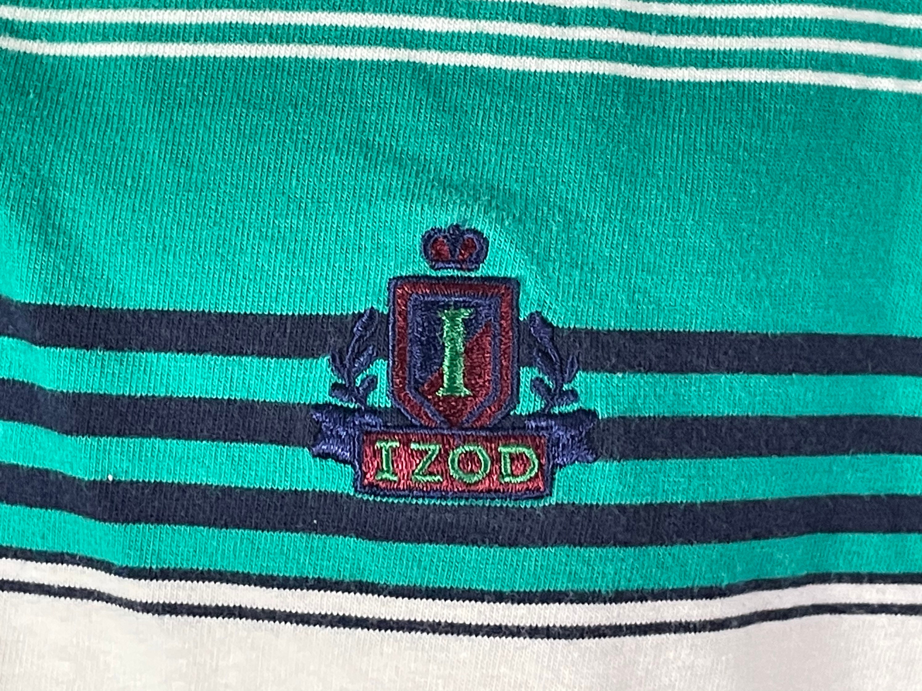 USA製　IZKO ゲームシャツ　グリーン　ワンポイント刺繍ロゴ　ヴィンテージ Vintage 90s Izod Green Striped Polo Shirt - Sz L - Nerd