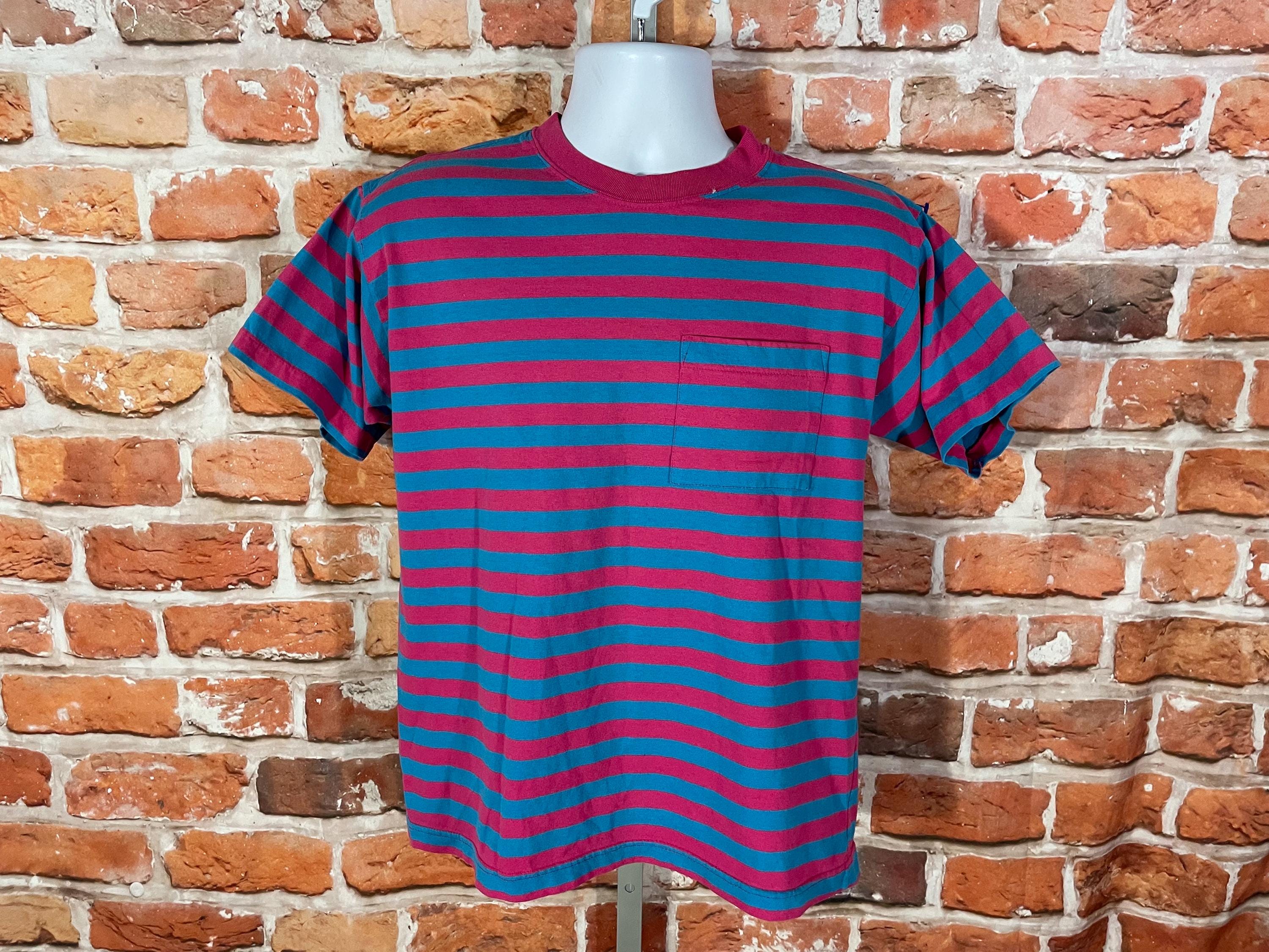 Vintage Pink/blue Striped Crop Top Tee - Sz M - 80s 90s