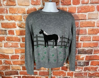 Vintage H Bar C Ranchwear Horse Sweater - Western Emo Indie Grunge, Sz M