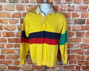 Camisa de rugby vintage de rayas de flecha de los años 80: polo preppy colorido, talla M