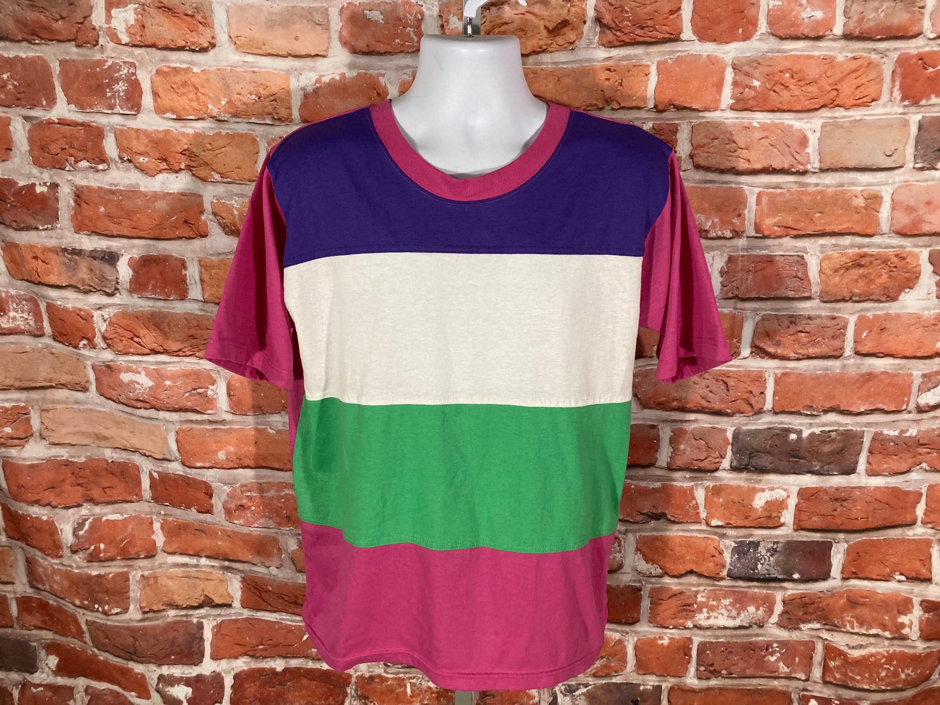 Vintage 80s 90s Sunbelt Colorblock Stripe Tee - Sz L/XL