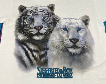 fabulous Siegfried and Roy glittery white tigers shirt - sz M - 90s tee
