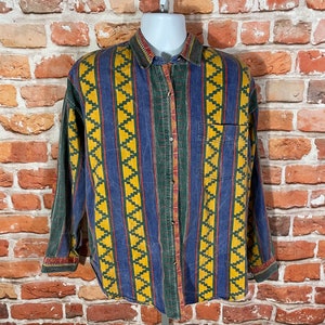 vintage funky aztec striped blouse - sz 18 - 80s 90s grunge emo indie wild
