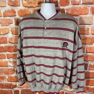vintage 90s pink striped Marine Club henley collar sweatshirt - sz 2XL - emo grunge indie