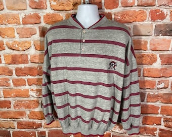 vintage 90s pink striped Marine Club henley collar sweatshirt - sz 2XL - emo grunge indie