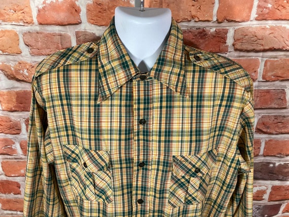vintage 60s 70s Sears plaid button up shirt - sz … - image 1