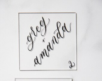 Square Acrylic Tile Escort Cards, Square Acrylic Place Cards, Diamond Acrylic Tile, Acrylic Tile Wedding Favor, Calligraphy Acrylic Tiles