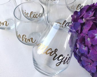 Custom Calligraphy Wine Glasses, Personalized Wine Glass, Bridesmaid Gift, Hand Lettered Wine Glasses, Custom Wine Glasses, Wedding Wine Gla