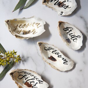 Oyster Shell Escort Cards, Oyster Place Cards, Oyster Wedding Favor, Calligraphy Oyster Favor image 2