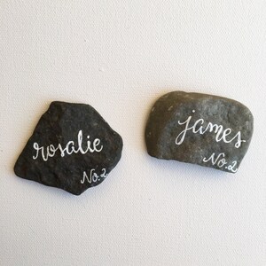 Beach Stone Place Cards, Flat Rock Escort Cards, Hand Lettered Rocks image 4