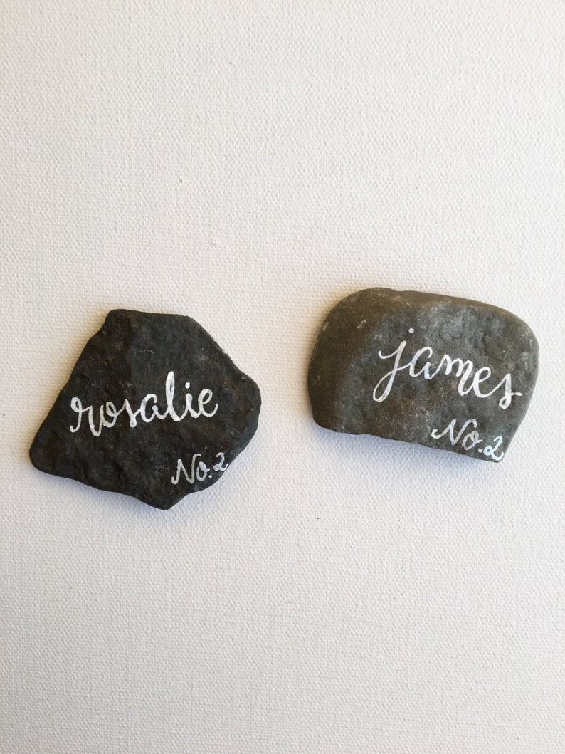 Beach Stone Place Cards, Flat Rock Escort Cards, Hand Lettered Rocks image 4