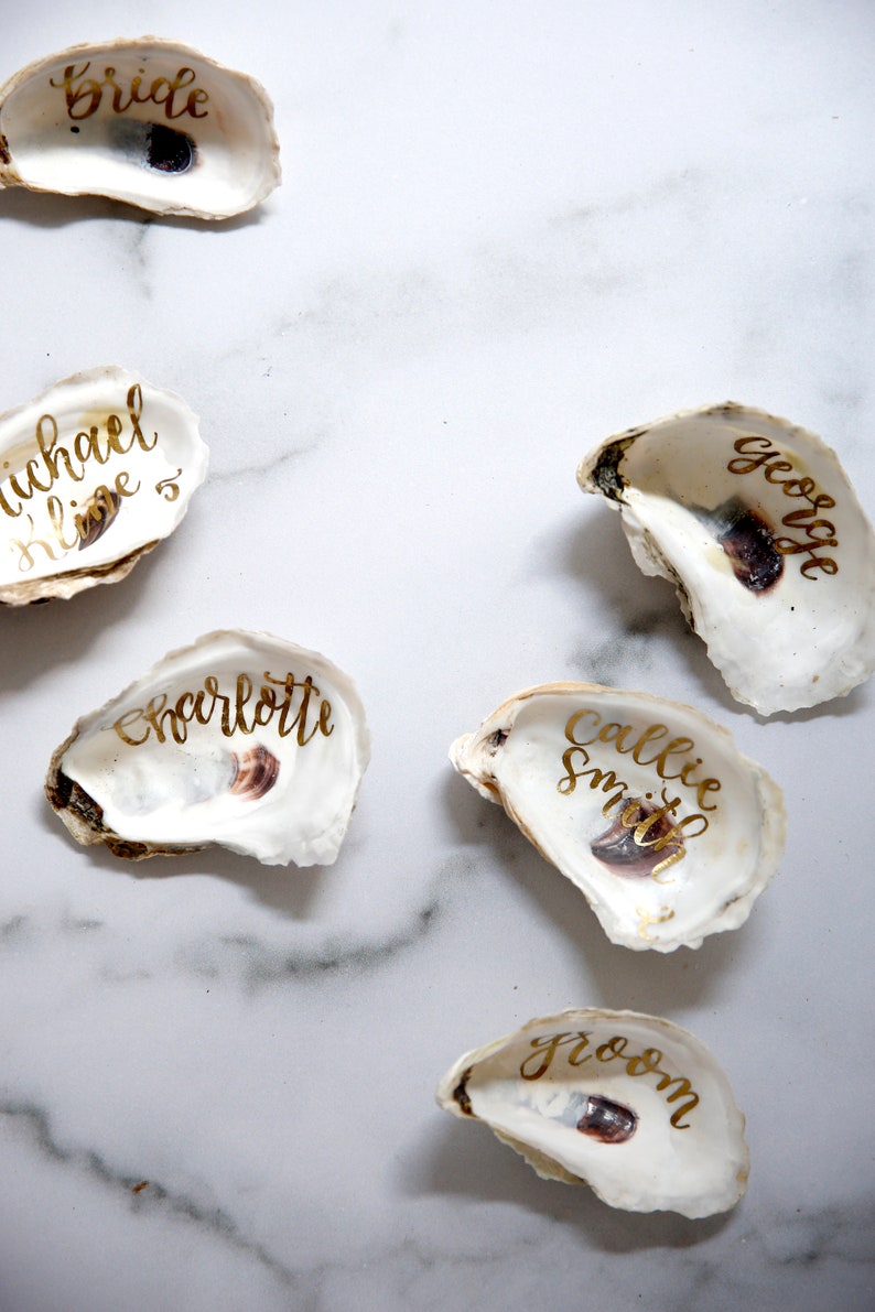 Oyster Shell Escort Cards, Oyster Place Cards, Oyster Wedding Favor, Calligraphy Oyster Favor image 7