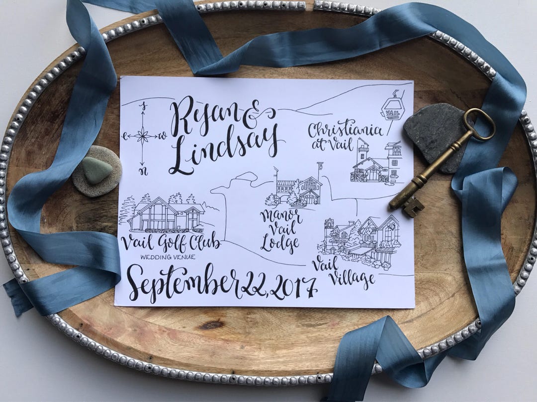 Custom Wedding Map, Hand Drawn Wedding Map - Etsy