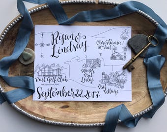 Custom Wedding Map, Hand Drawn Wedding Map