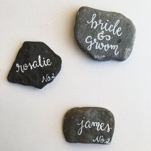 Beach Stone Place Cards, Flat Rock Escort Cards, Hand Lettered Rocks image 6