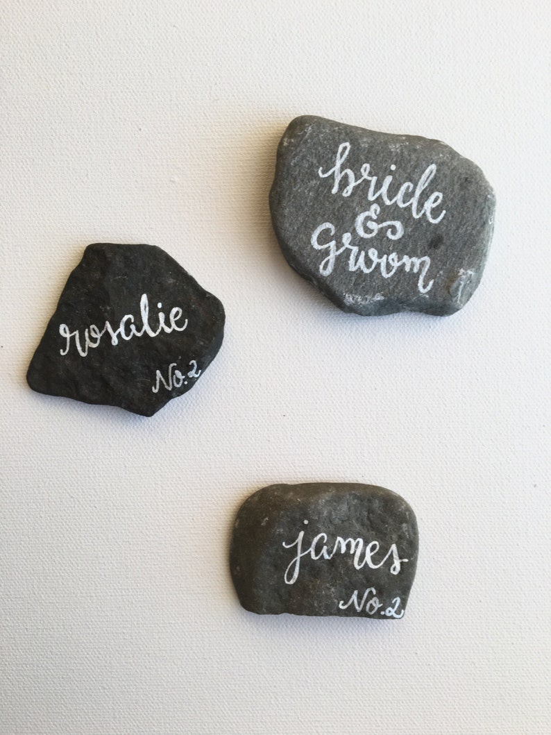 Beach Stone Place Cards, Flat Rock Escort Cards, Hand Lettered Rocks image 6