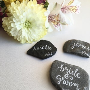 Beach Stone Place Cards, Flat Rock Escort Cards, Hand Lettered Rocks image 3