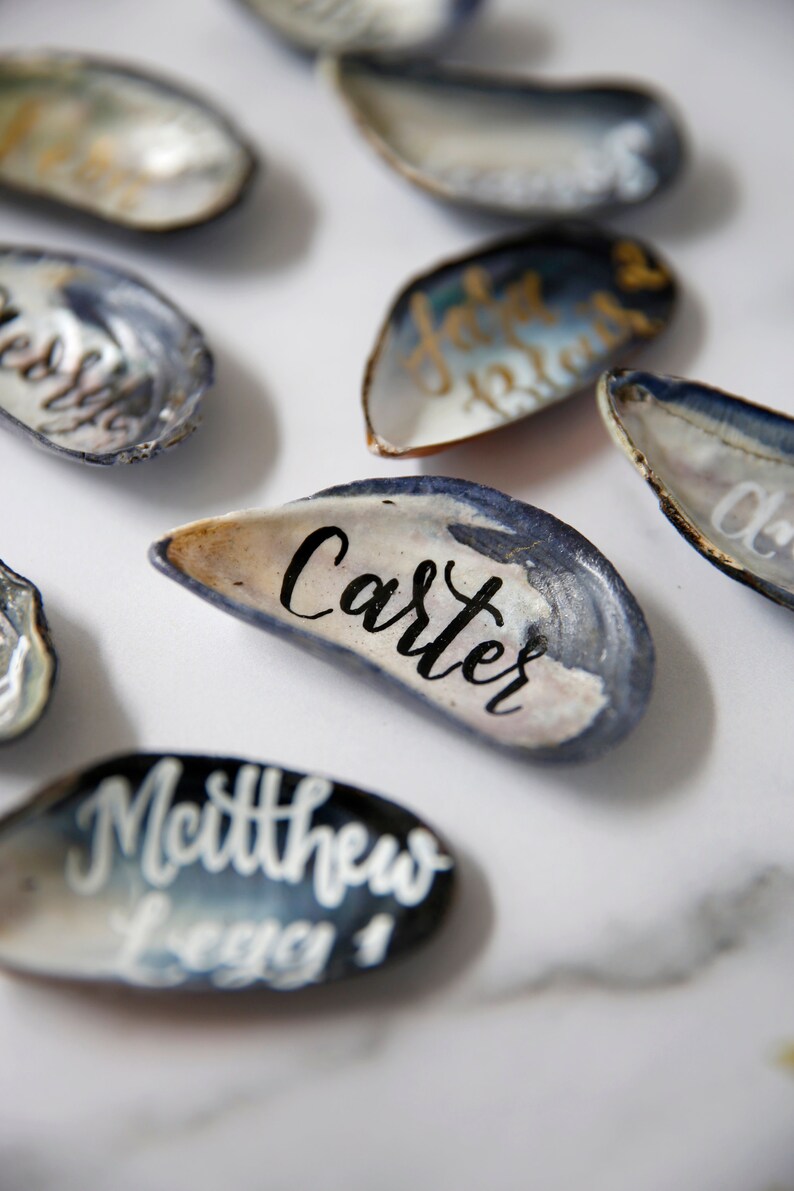 Mussel Shell Escort Cards, Mussel Place Cards, Mussel Wedding Favor, Calligraphy Mussel Favor image 4