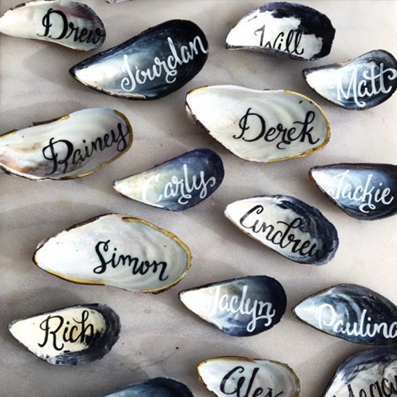 Mussel Shell Escort Cards, Mussel Place Cards, Mussel Wedding Favor, Calligraphy Mussel Favor image 5