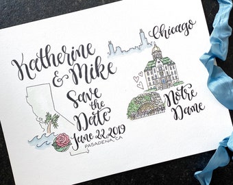 Save the Date Map, Hand Drawn Wedding Map