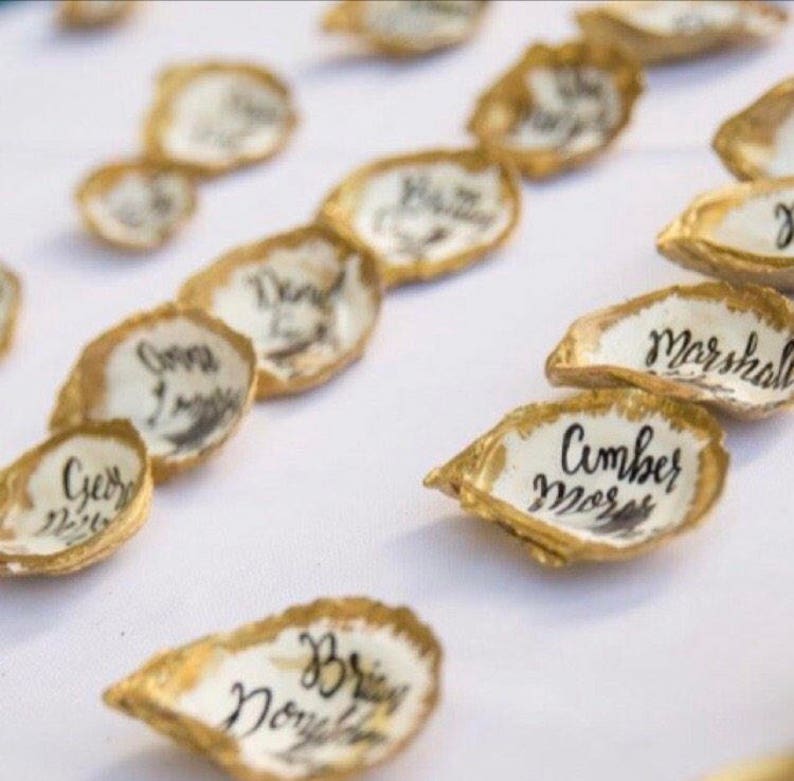 Calligraphy Oyster Favor Gold Oyster Place Cards Oyster Wedding Favor Brushed Gold Oyster Shell Escort Cards