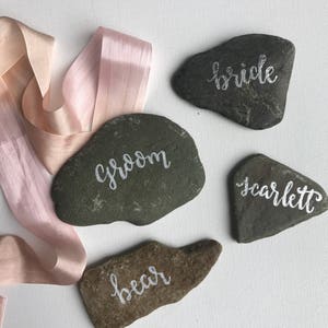 Beach Stone Place Cards, Flat Rock Escort Cards, Hand Lettered Rocks image 2