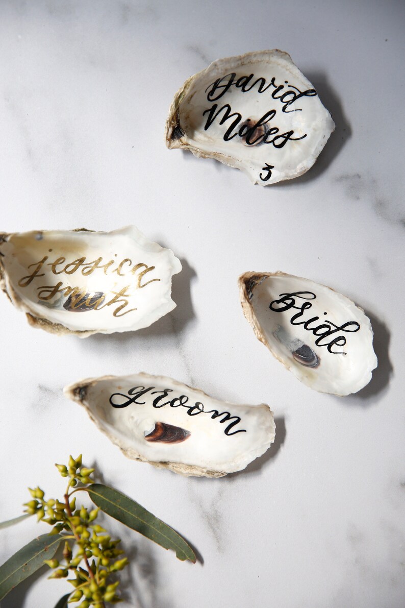 Oyster Shell Escort Cards, Oyster Place Cards, Oyster Wedding Favor, Calligraphy Oyster Favor image 8