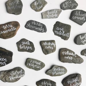 Beach Stone Place Cards, Flat Rock Escort Cards, Hand Lettered Rocks image 1