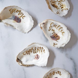 Oyster Shell Escort Cards, Oyster Place Cards, Oyster Wedding Favor, Calligraphy Oyster Favor image 3