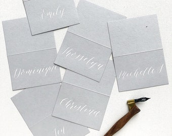 Calligraphy Wedding Escort Cards, Hand Lettered Place Cards, Folded Escort Cards