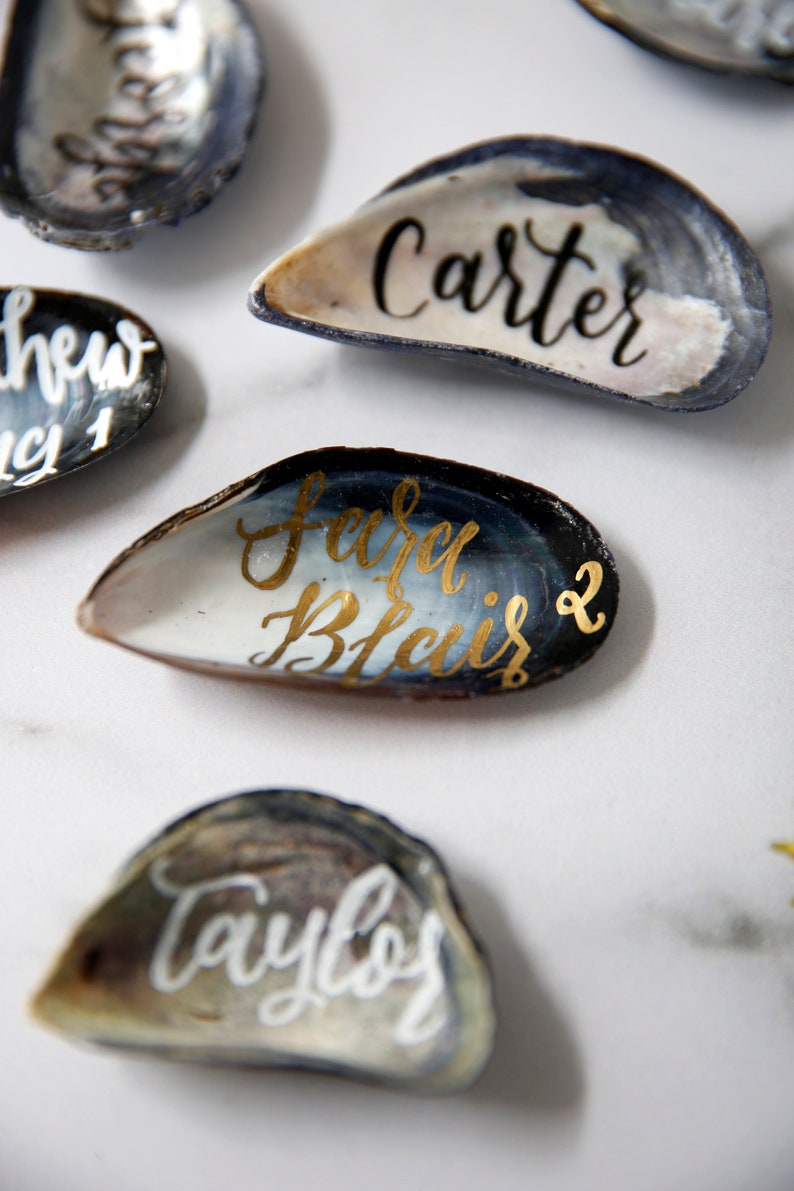 Mussel Shell Escort Cards, Mussel Place Cards, Mussel Wedding Favor, Calligraphy Mussel Favor image 6