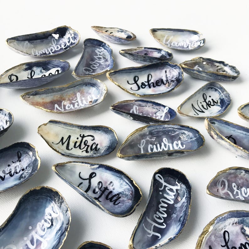 Mussel Shell Escort Cards, Mussel Place Cards, Mussel Wedding Favor, Calligraphy Mussel Favor image 7