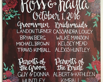 Custom Floral Wooden Wedding Sign, Wedding Signage, Hand Lettered Sign, Wedding Party Sign, Wedding Decor