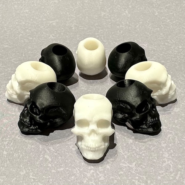 High Detail Durable XL Skull Beads For Macrame & Cording - 8mm Hole - Two Colors - Made in USA.