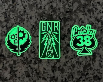 Glow In The Dark Fallout Decals - Waterproof - Long Life - Lucky 38 - Brotherhood Of Steel - Galaxy News Radio